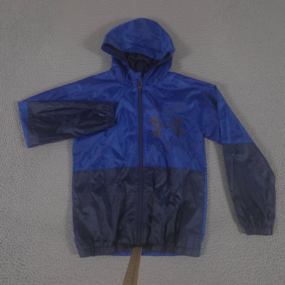 Under Armour Jacket Boys Large Blue Windbreaker Wintuck Colorblock Hooded Zip